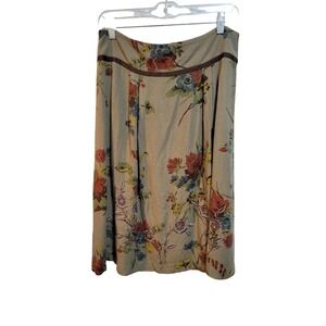CAbi 6 Brown Floral Turnberry Maggie‎ Garden Skirt Embroidered Teacher Church